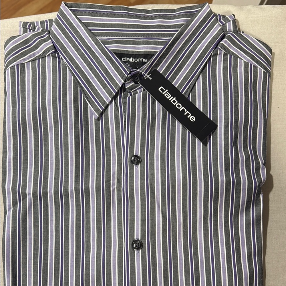 Claiborne Men's multi color Striped Dress Shirt